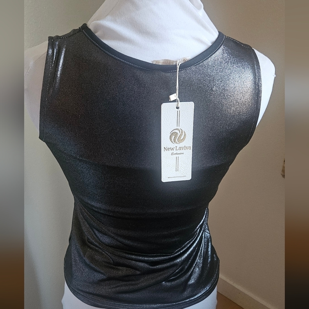 New W Tags Laviva Black Silver Shimmer Tank Top Size Medium Pretty - Picture 7 of 7